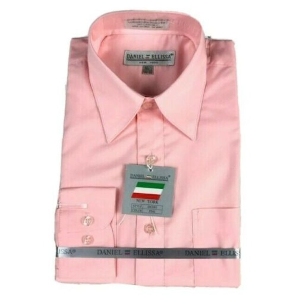 Daniel Ellissa Men's Pink Dress Shirt Convertible Cuffs Pocket Sizes 14.5 - 22.5